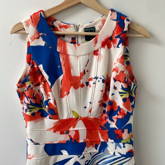 Gabby Skye floral sleeveless pencil midi dress 8 white blue red bodycon summer - Picture 3 of 10